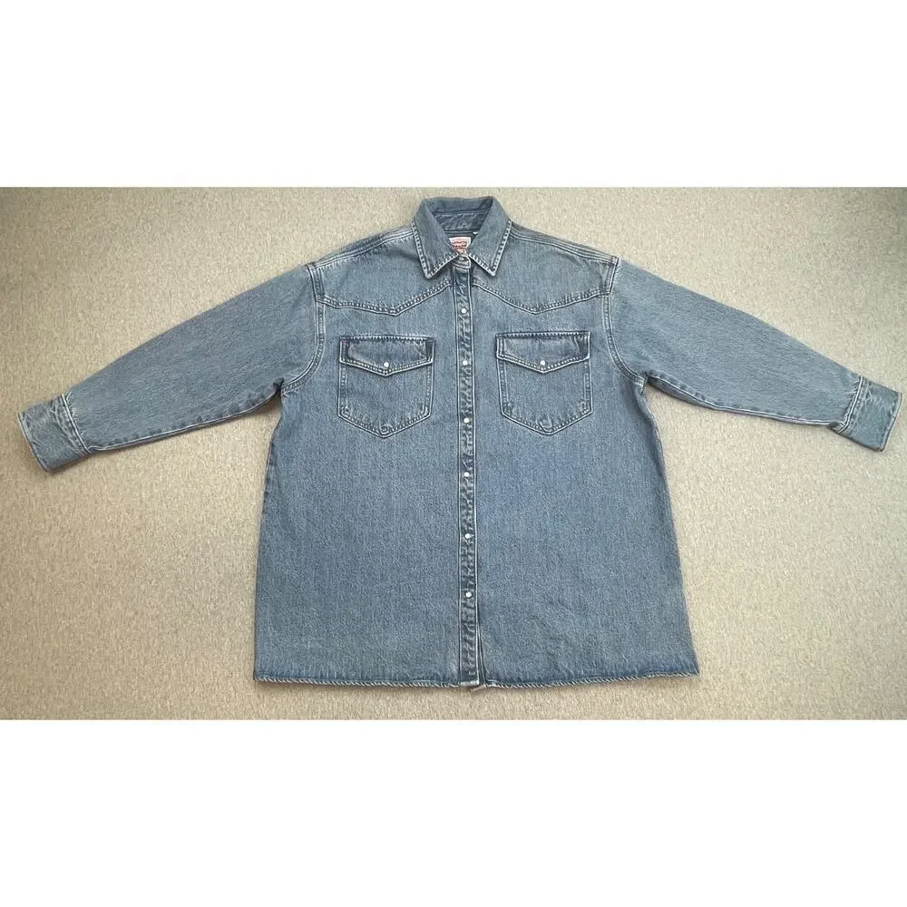 Levis‎ Jacket Mens Large Blue Denim 100% Cotton Pearl Snap Front - Picture 2 of 8